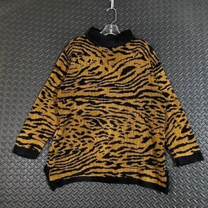 Express Tricot Brown Black Tiger Print‎ Turtle Neck Pullover Sweater Women's M